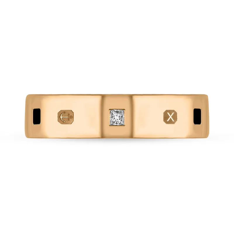 18ct Rose Gold 0.12ct Diamond Whitby Jet King's Coronation Hallmark Princess Cut 5mm Ring D