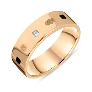 18ct Rose Gold 0.18ct Diamond Whitby Jet King's Coronation Hallmark Princess Cut 6mm Ring D