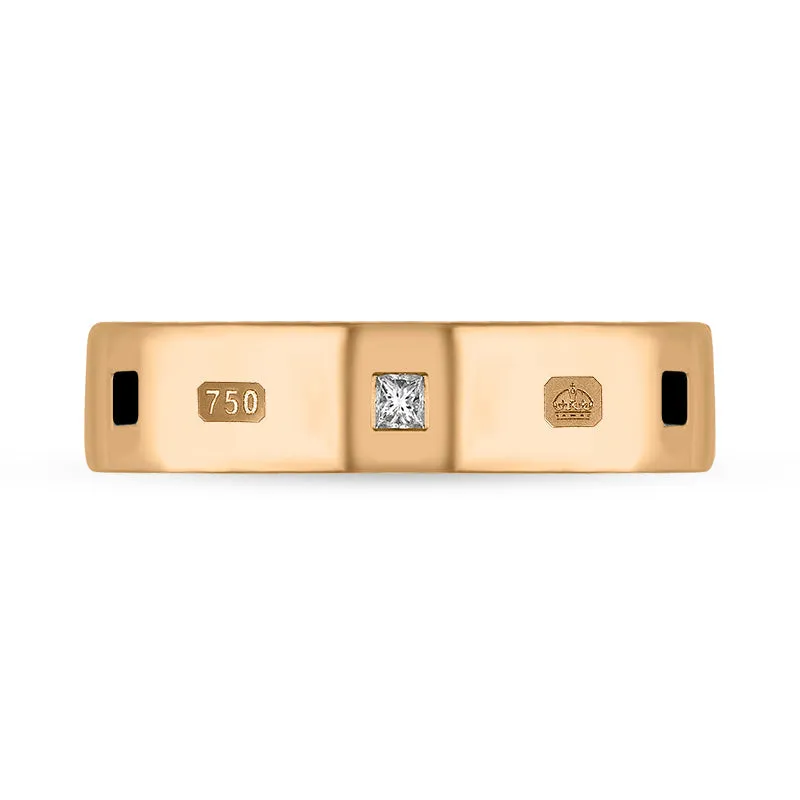 18ct Rose Gold 0.18ct Diamond Whitby Jet King's Coronation Hallmark Princess Cut 6mm Ring D
