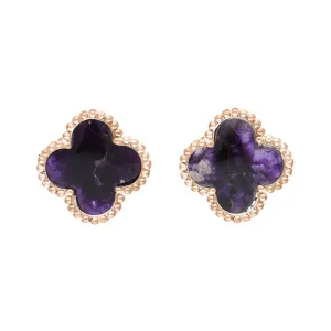 18ct Rose Gold Blue John bloom Four Leaf Clover Ball Edge Stud Earrings