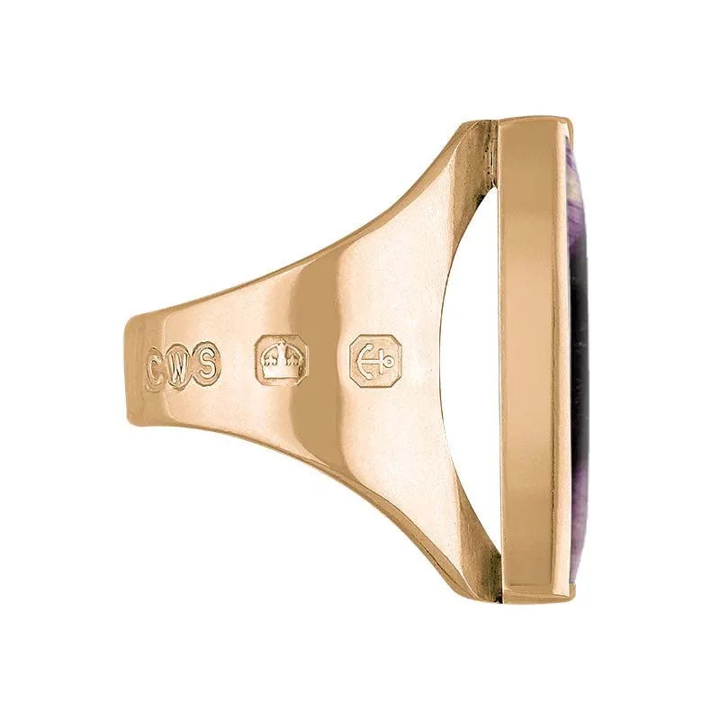 18ct Rose Gold Blue John King's Coronation Hallmark Medium Oblong Ring D