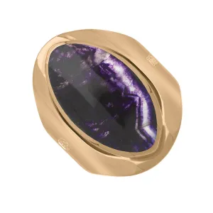 18ct Rose Gold Blue John King's Coronation Hallmark Medium Oval Ring D