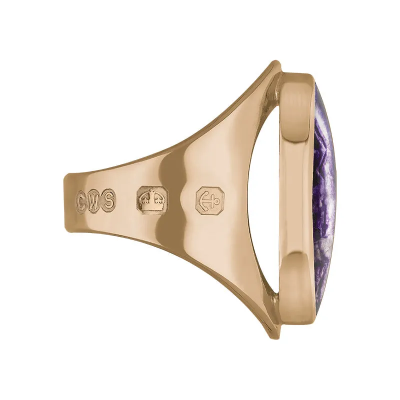 18ct Rose Gold Blue John King's Coronation Hallmark Medium Oval Ring D
