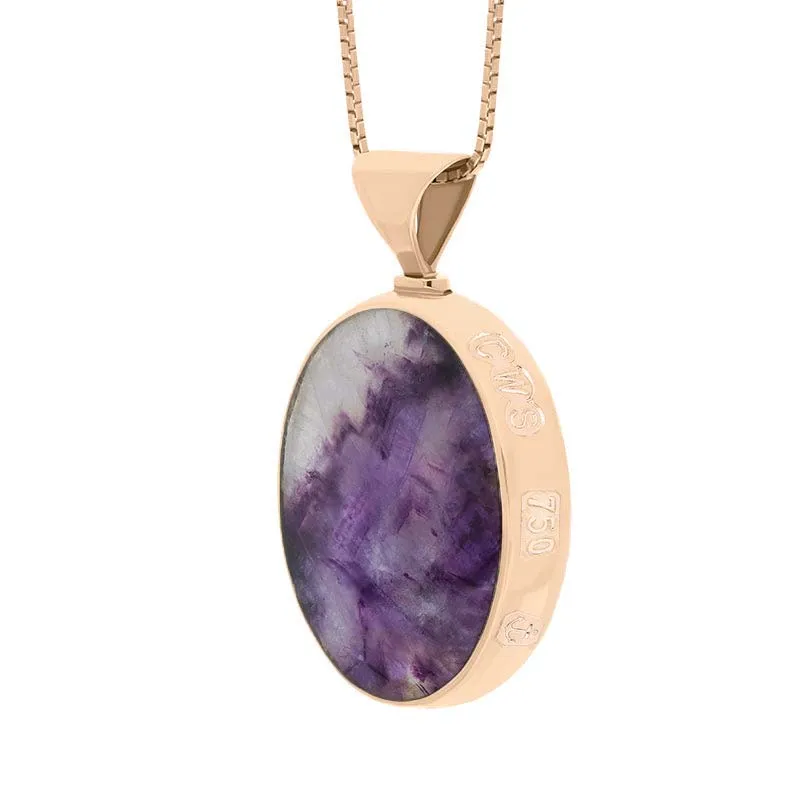 18ct Rose Gold Blue John Mother of Pearl King's Coronation Hallmark Double Sided Oval Necklace D