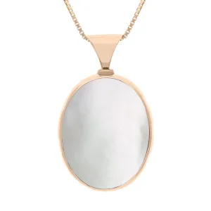18ct Rose Gold Blue John Mother of Pearl King's Coronation Hallmark Double Sided Oval Necklace D