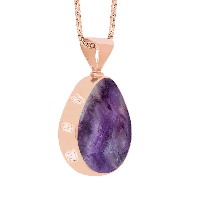 18ct Rose Gold Blue John Mother of Pearl Queens Jubilee Hallmark Double Sided Pear-shaped Necklace D