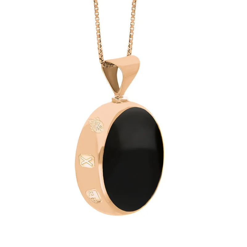 18ct Rose Gold Blue John Whitby Jet Queens Jubilee Hallmark Double Sided Round Necklace D
