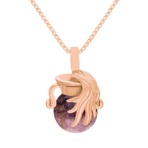 18ct Rose Gold Blue John Zodiac Aquarius 8mm Bead Pendant