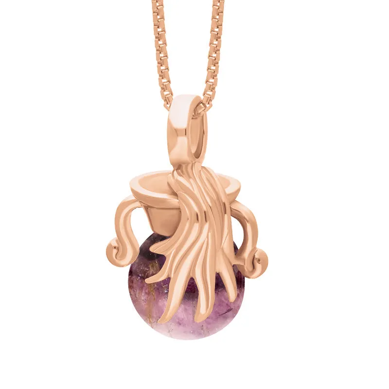 18ct Rose Gold Blue John Zodiac Aquarius 8mm Bead Pendant