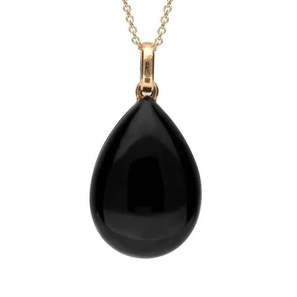 18ct Rose Gold Diamond Whitby Jet Blue Topaz Pear Necklace D