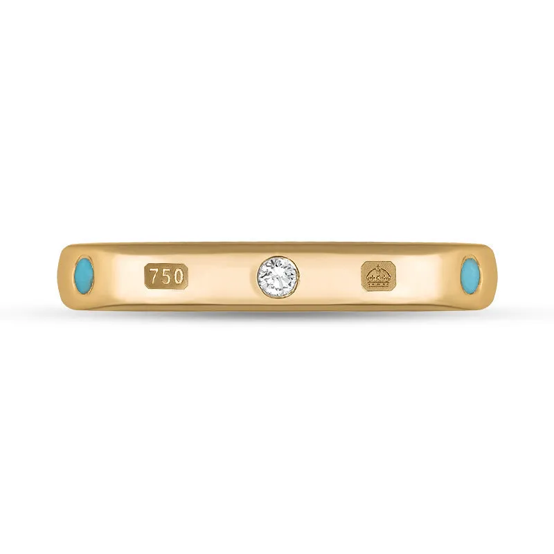 18ct Rose Gold Turquoise 0.06ct Diamond Queen's Jubilee Hallmark 3mm Ring D