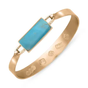 18ct Rose Gold Turquoise Hallmark Wide Oblong Bangle