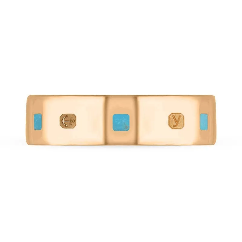 18ct Rose Gold Turquoise King's Coronation Hallmark Princess Cut 6mm Ring D