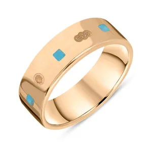 18ct Rose Gold Turquoise King's Coronation Hallmark Princess Cut 6mm Ring D