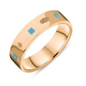 18ct Rose Gold Turquoise Queen's Jubilee Hallmark Princess Cut 5mm Ring D