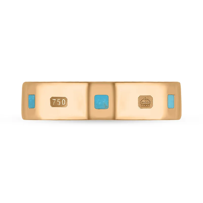 18ct Rose Gold Turquoise Queen's Jubilee Hallmark Princess Cut 5mm Ring D