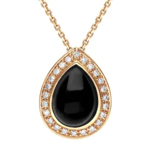 18ct Rose Gold Whitby Jet 0.13ct Diamond Pear Shape Necklace