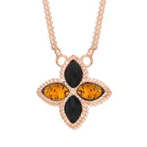 18ct Rose Gold Whitby Jet And Amber Eden Small Marquise Flower Necklace
