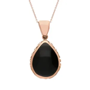 18ct Rose Gold Whitby Jet Blue John Double Sided Celtic Pear Cut Fob Necklace