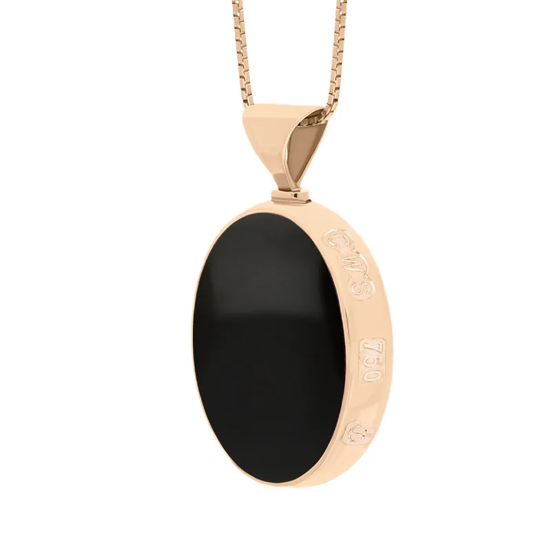 18ct Rose Gold Whitby Jet Blue John King's Coronation Hallmark Double Sided Oval Necklace D