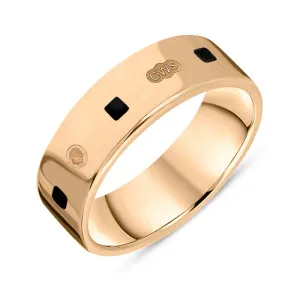 18ct Rose Gold Whitby Jet King's Coronation Hallmark Princess Cut 6mm Ring D