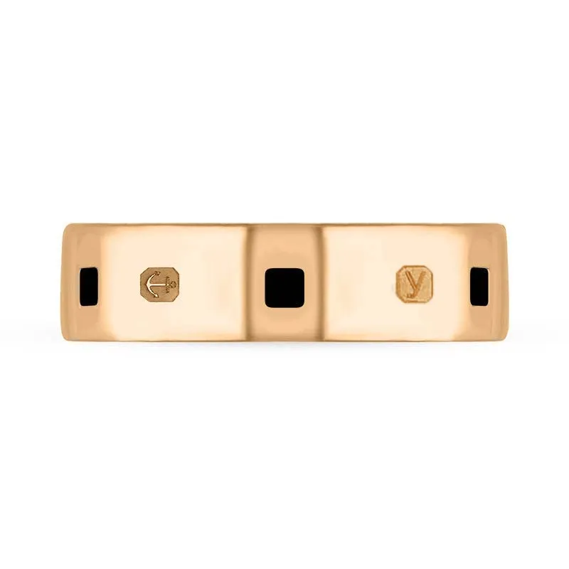 18ct Rose Gold Whitby Jet King's Coronation Hallmark Princess Cut 6mm Ring D