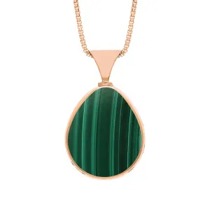 18ct Rose Gold Whitby Jet Malachite Hallmark Double Sided Pear-shaped Necklace