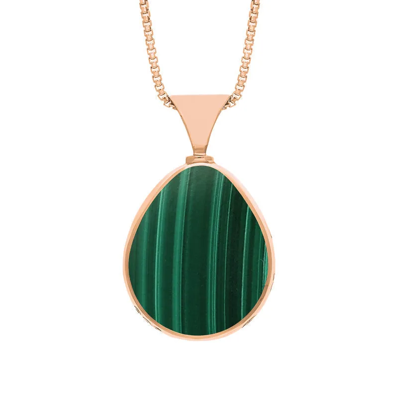 18ct Rose Gold Whitby Jet Malachite Hallmark Double Sided Pear-shaped Necklace
