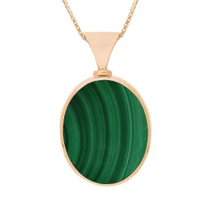 18ct Rose Gold Whitby Jet Malachite King's Coronation Hallmark Double Sided Oval Necklace D