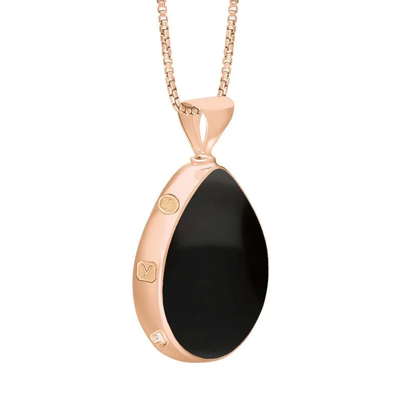 18ct Rose Gold Whitby Jet Malachite King's Coronation Hallmark Double Sided Pear-shaped Necklace D