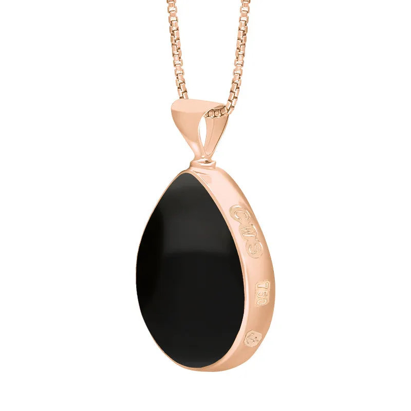 18ct Rose Gold Whitby Jet Malachite King's Coronation Hallmark Double Sided Pear-shaped Necklace D