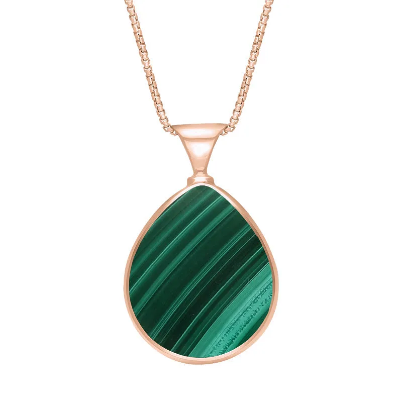 18ct Rose Gold Whitby Jet Malachite King's Coronation Hallmark Double Sided Pear-shaped Necklace D
