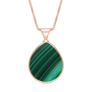 18ct Rose Gold Whitby Jet Malachite King's Coronation Hallmark Double Sided Pear-shaped Necklace D