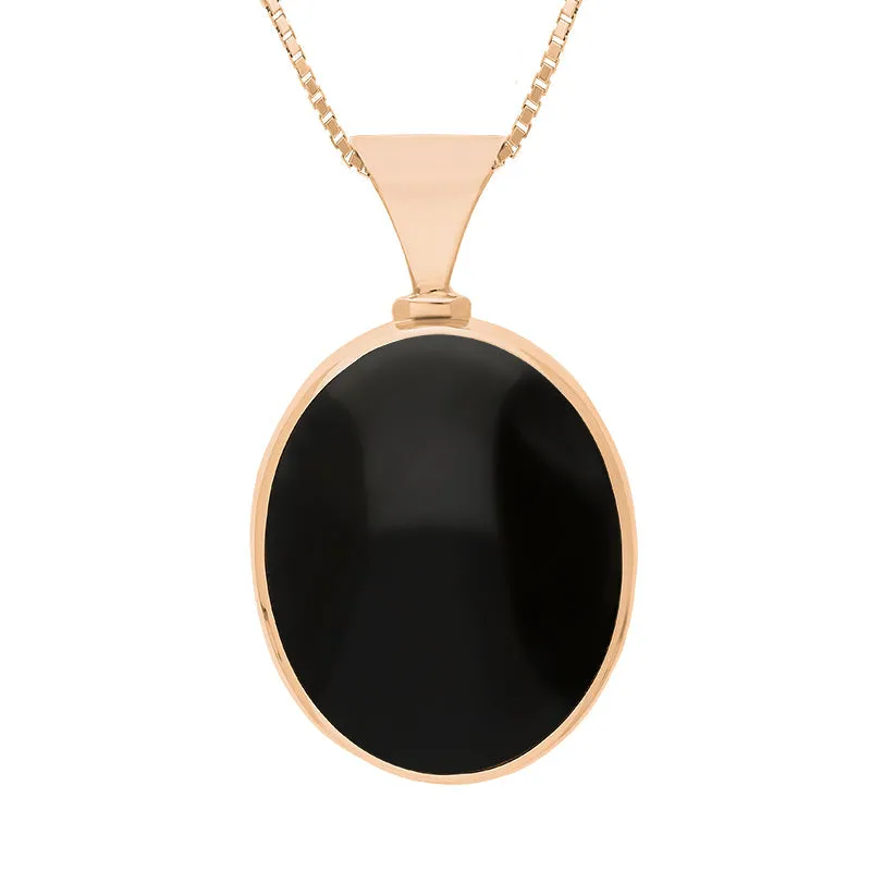 18ct Rose Gold Whitby Jet Turquoise King's Coronation Hallmark Double Sided Oval Necklace D