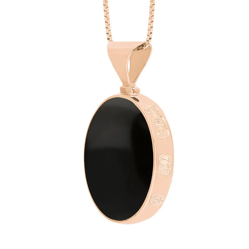 18ct Rose Gold Whitby Jet Turquoise King's Coronation Hallmark Double Sided Oval Necklace D
