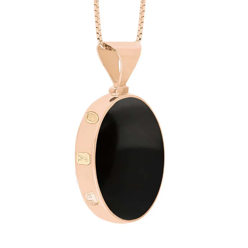 18ct Rose Gold Whitby Jet Turquoise King's Coronation Hallmark Double Sided Oval Necklace D