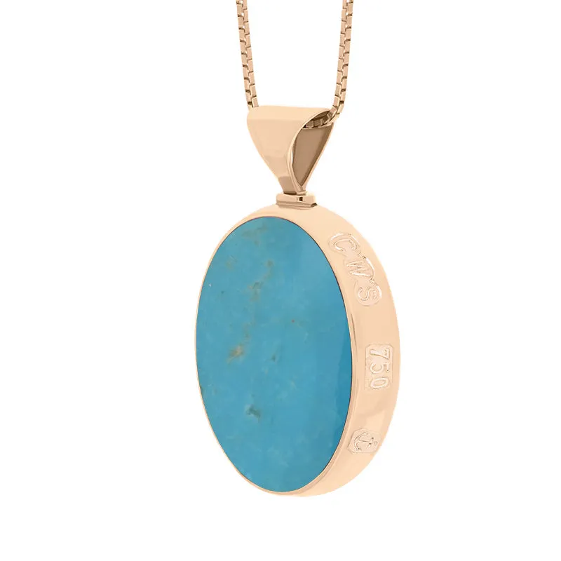 18ct Rose Gold Whitby Jet Turquoise King's Coronation Hallmark Double Sided Oval Necklace D