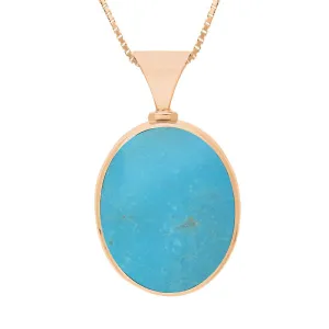 18ct Rose Gold Whitby Jet Turquoise King's Coronation Hallmark Double Sided Oval Necklace D