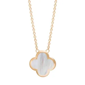 18ct Rose Gold White Mother of Pearl Bloom Large Four Leaf Clover Polished Edge Pendant
