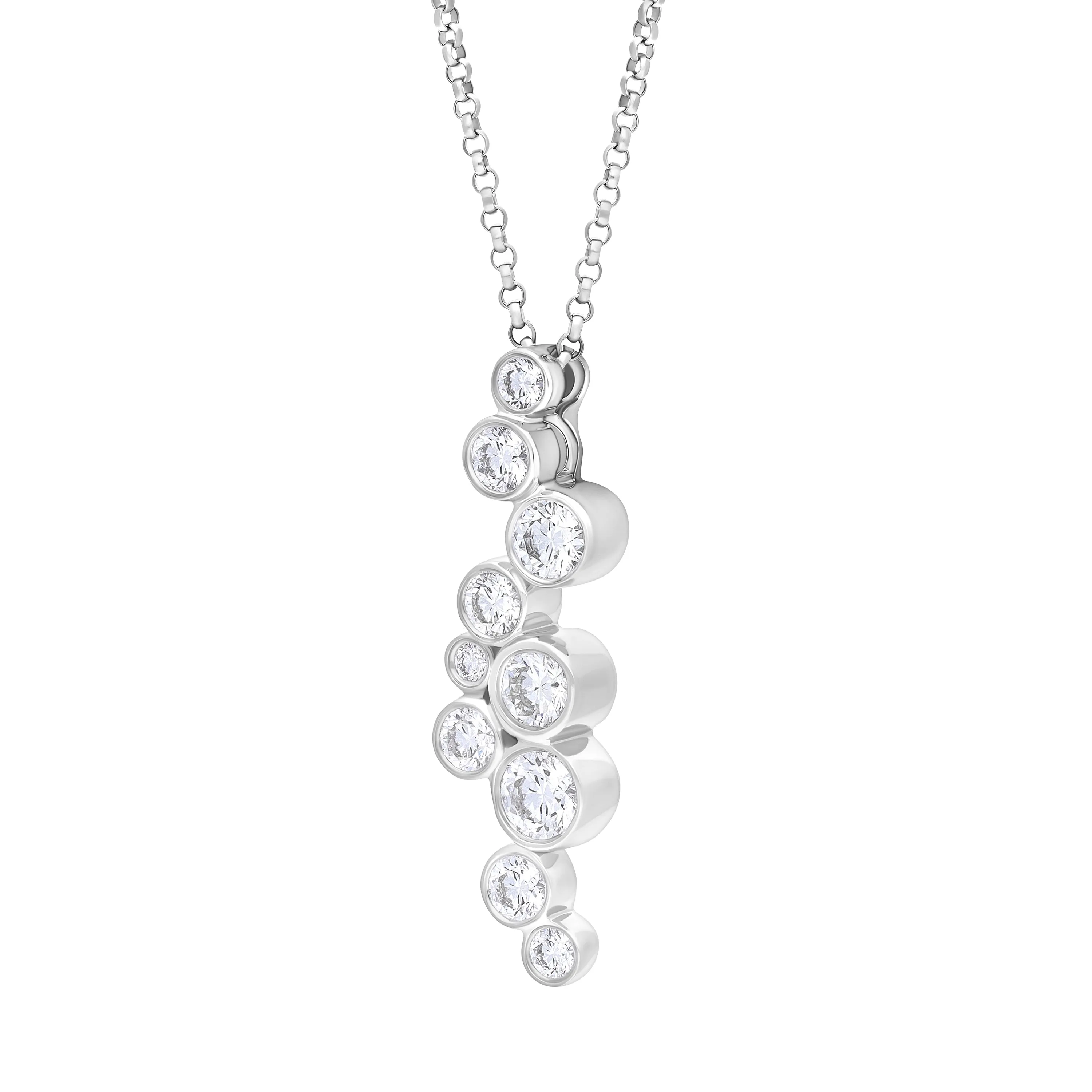 18ct White 1.02 Diamond 10st Bubble Pendant & Chain