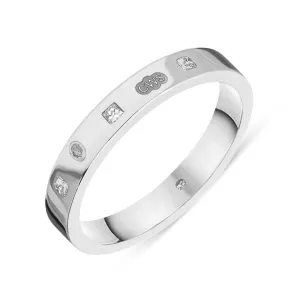 18ct White Gold 0.09ct Diamond King's Coronation Hallmark Princess Cut 3mm Ring D