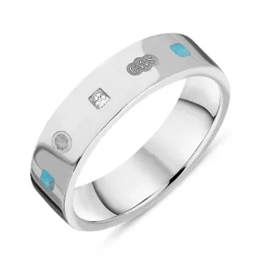 18ct White Gold 0.12ct Diamond Turquoise King's Coronation Hallmark Princess Cut 5mm Ring D