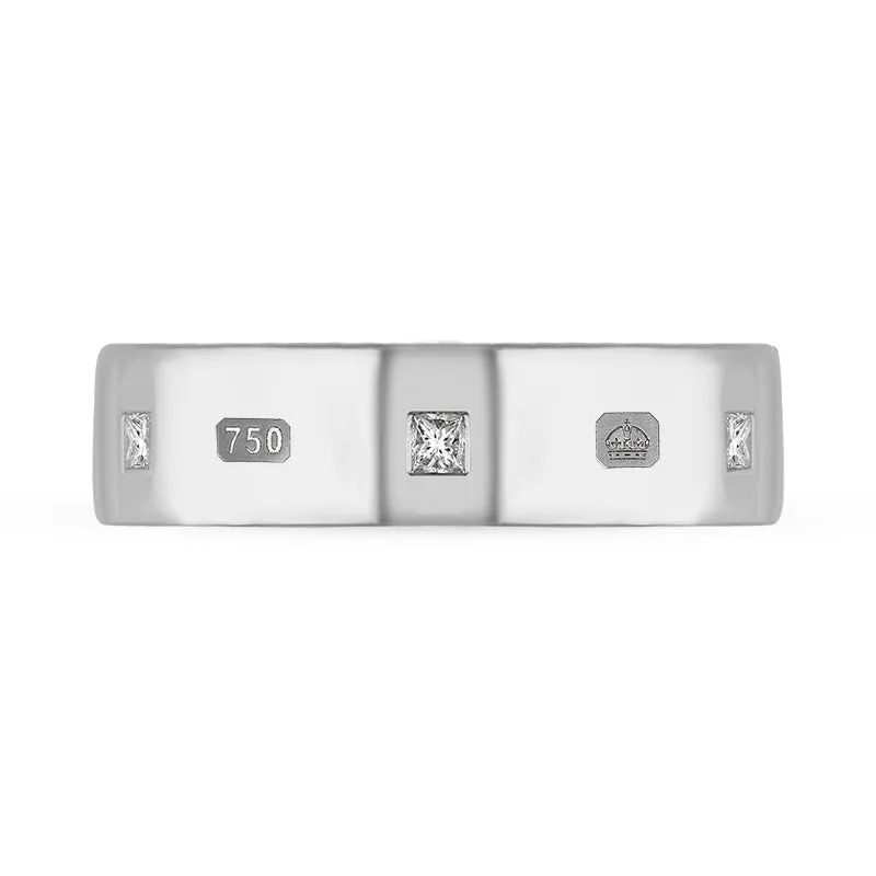 18ct White Gold 0.36ct Diamond King's Coronation Hallmark Princess Cut 6mm Ring D