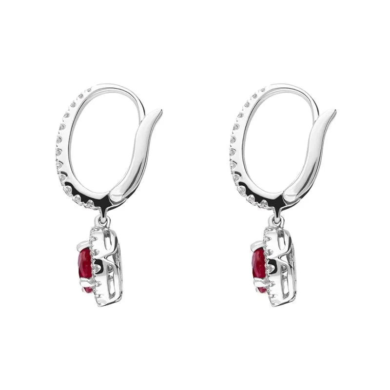 18ct White Gold 0.39ct Ruby Diamond Round Drop Earrings
