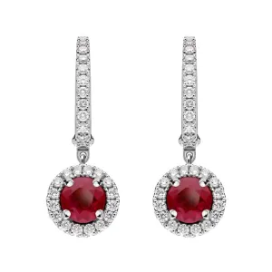 18ct White Gold 0.39ct Ruby Diamond Round Drop Earrings