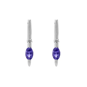 18ct White Gold 0.50ct Tanzanite 0.08ct Diamond Oval Stick Stud Earrings D