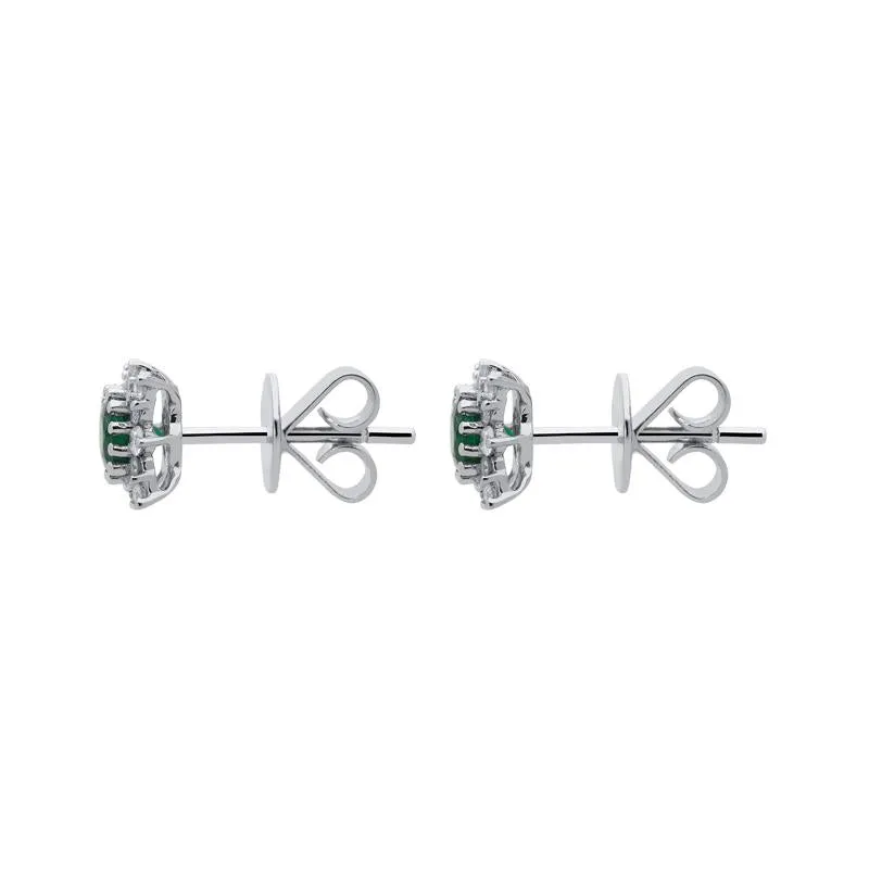 18ct White Gold 0.51ct Emerald Diamond Round Star Stud Earrings D