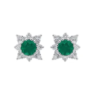 18ct White Gold 0.51ct Emerald Diamond Round Star Stud Earrings D