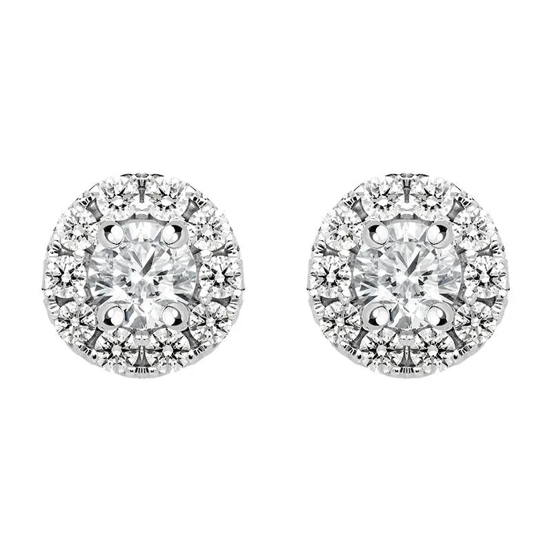 18ct White Gold 0.53ct Diamond Claw Set Pave Round Stud Earrings