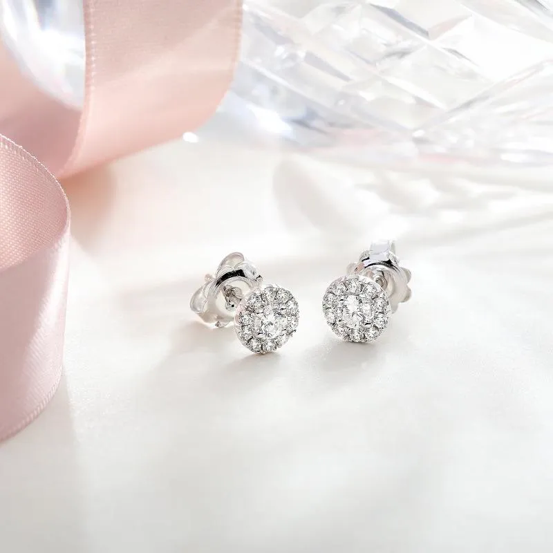 18ct White Gold 0.53ct Diamond Claw Set Pave Round Stud Earrings